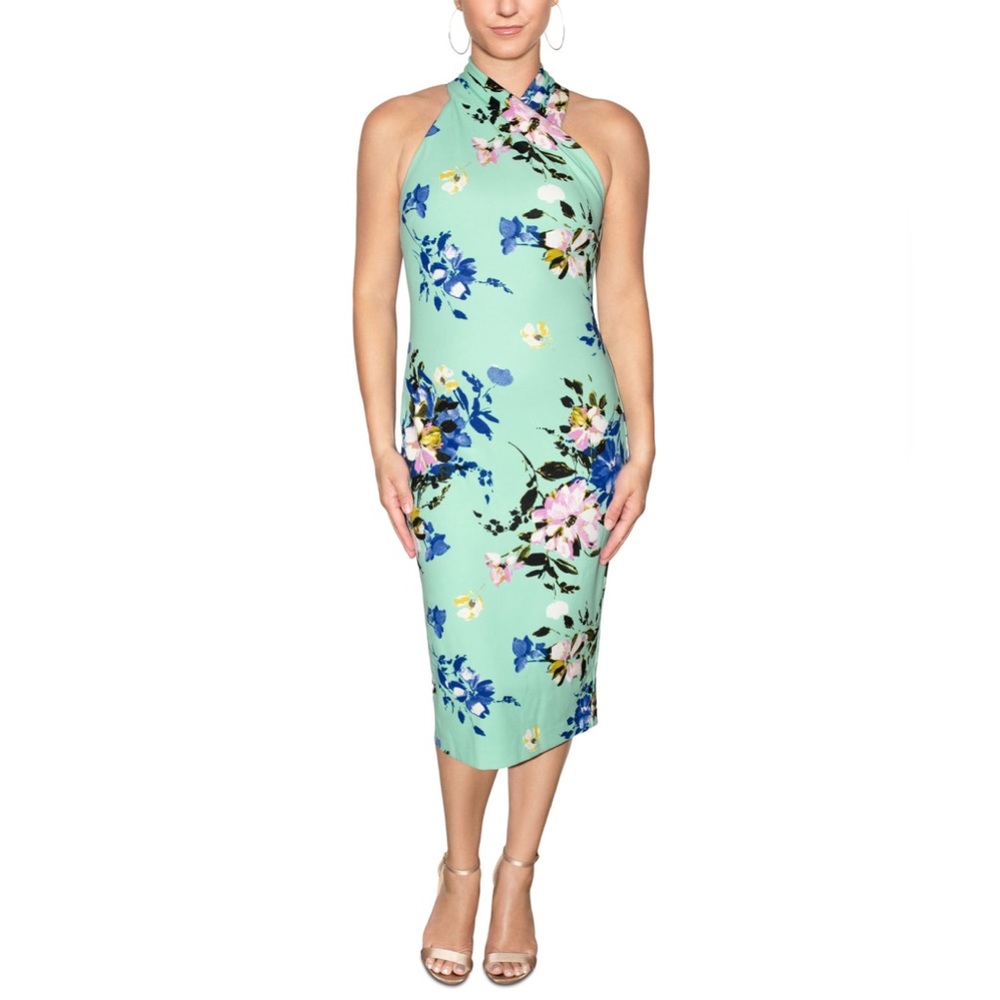 Rachel Roy Women’s Light Blue Floral Halter-Beck Midi Dress Size XS